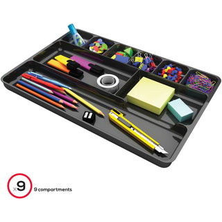 Deflecto Sustainable Office Drawer Organizer - 9 Compartment(s) - 1.1" Height x 14" Width x 9.1" Depth - 30% Recycled - Black - 1 Each