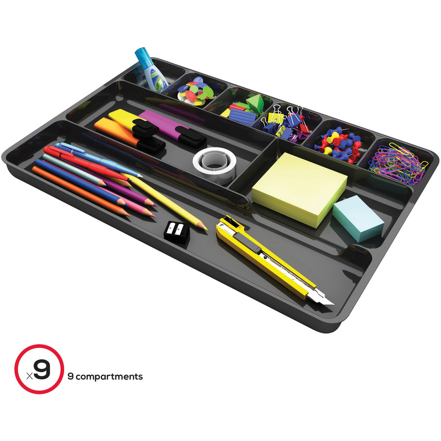 Deflecto Sustainable Office Drawer Organizer - 9 Compartment(s) - 1.1" Height x 14" Width x 9.1" Depth - 30% Recycled - Black - 1 Each