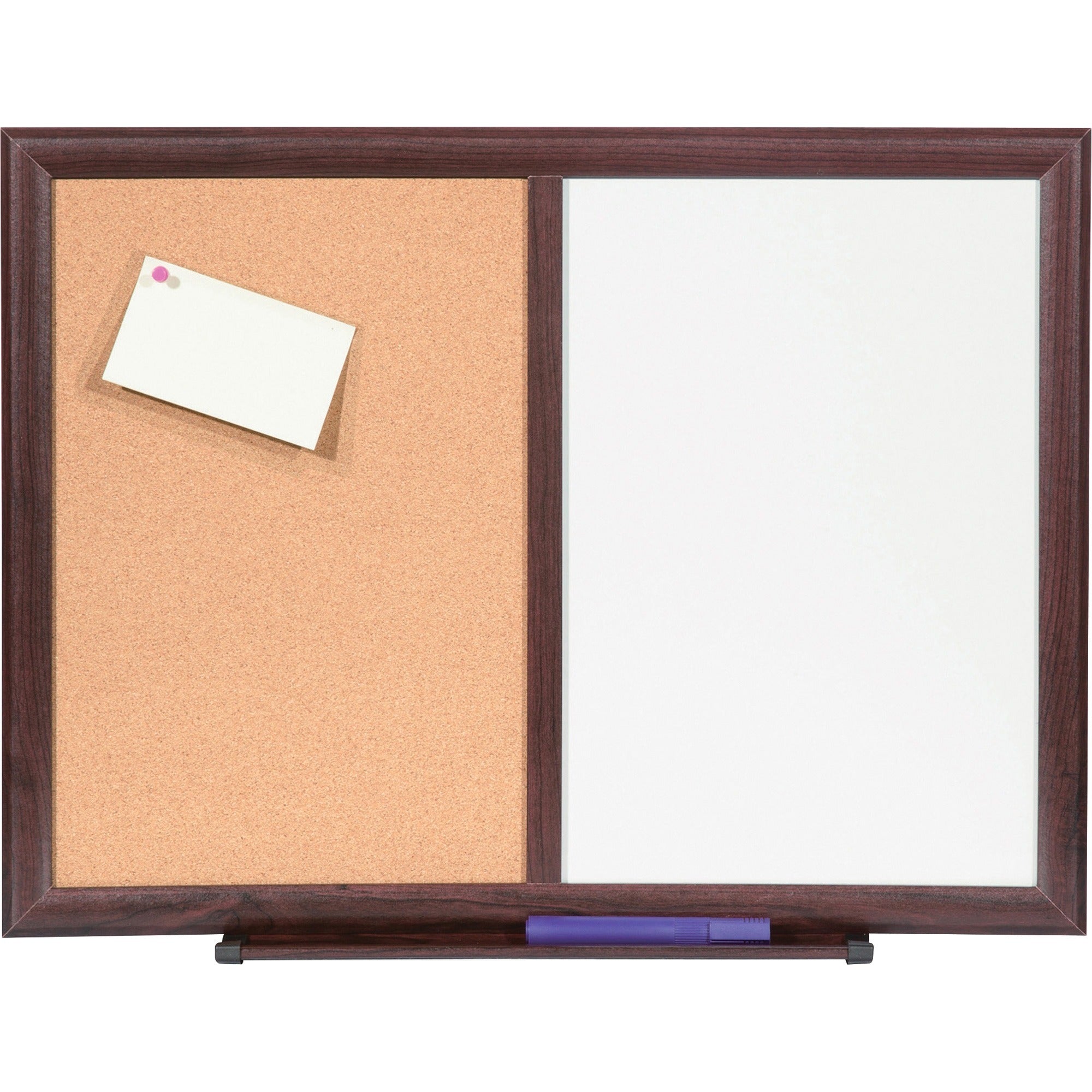 Lorell Combo Dry-Erase/Cork Board - 24" (2 ft) Width x 18" (1.5 ft) Height - Melamine Surface - Mahogany Wood Frame - 1 Each - 