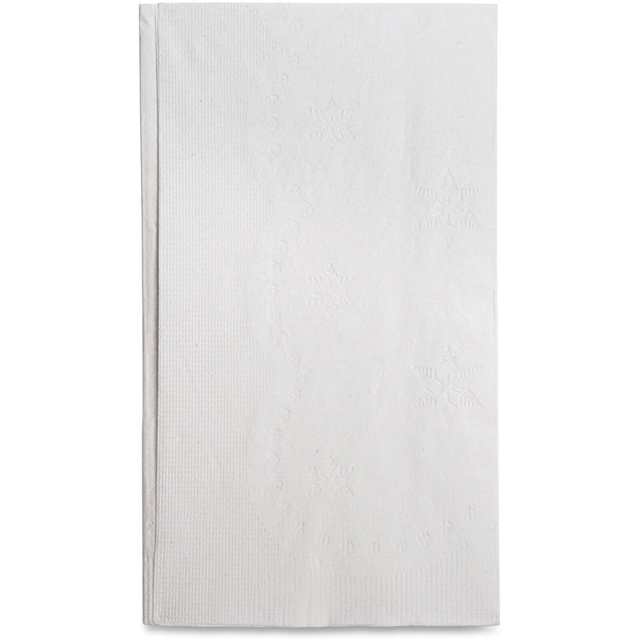 Genuine Joe Embossed Dinner Napkins - 2 Ply - 1/8 Fold - 17" x 15" - White - Soft, Foldable, Versatile - For Dinner - 100 Per Pack - 30 / Carton - 