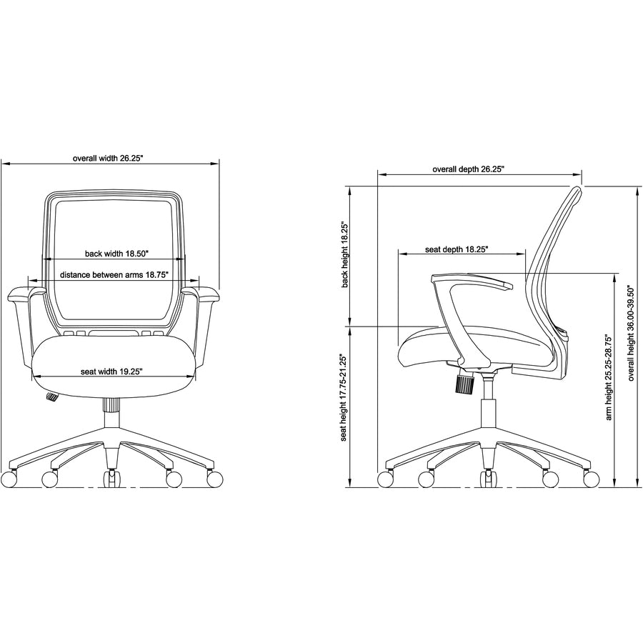 Lorell Executive Mid-back Work Chair - Black Seat - 5-star Base - Black - 1 Each