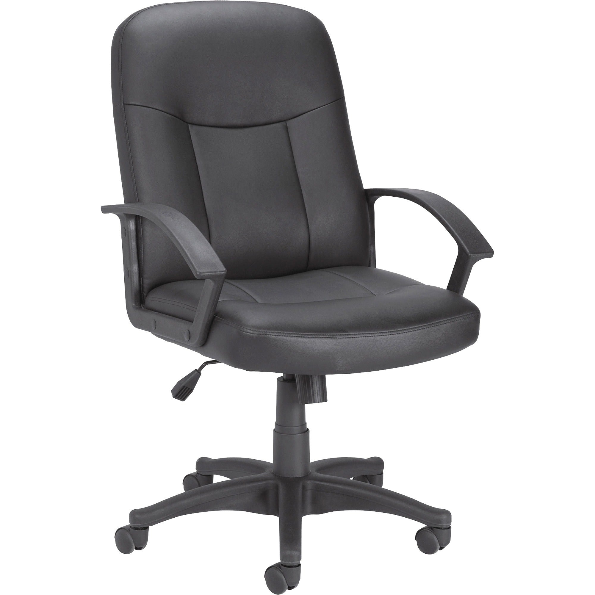 Lorell Managerial Mid-back Chair - Black Frame - 5-star Base - Black - Bonded Leather - 1 Each - 