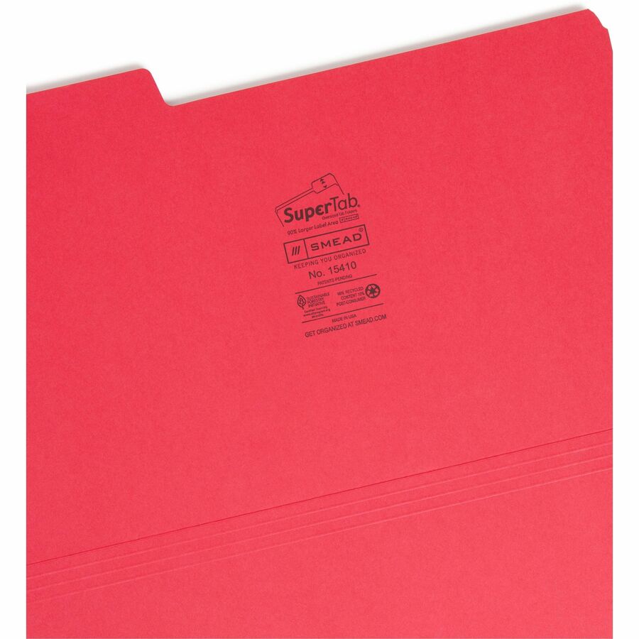 SuperTab Colored File Folders, 1/3-Cut Tabs: Assorted, Legal Size, 0.75" Expansion, 14-pt Stock, Assorted Colors, 50/Box