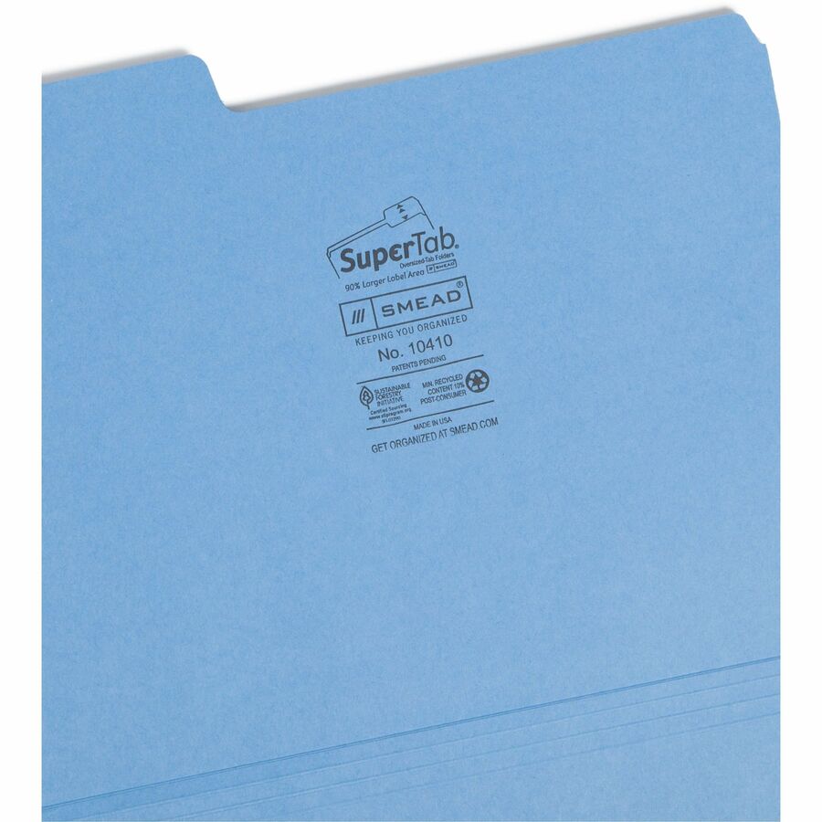 SuperTab Colored File Folders, 1/3-Cut Tabs: Assorted, Letter Size, 0.75" Expansion, 14-pt Stock, Assorted Colors, 50/Box