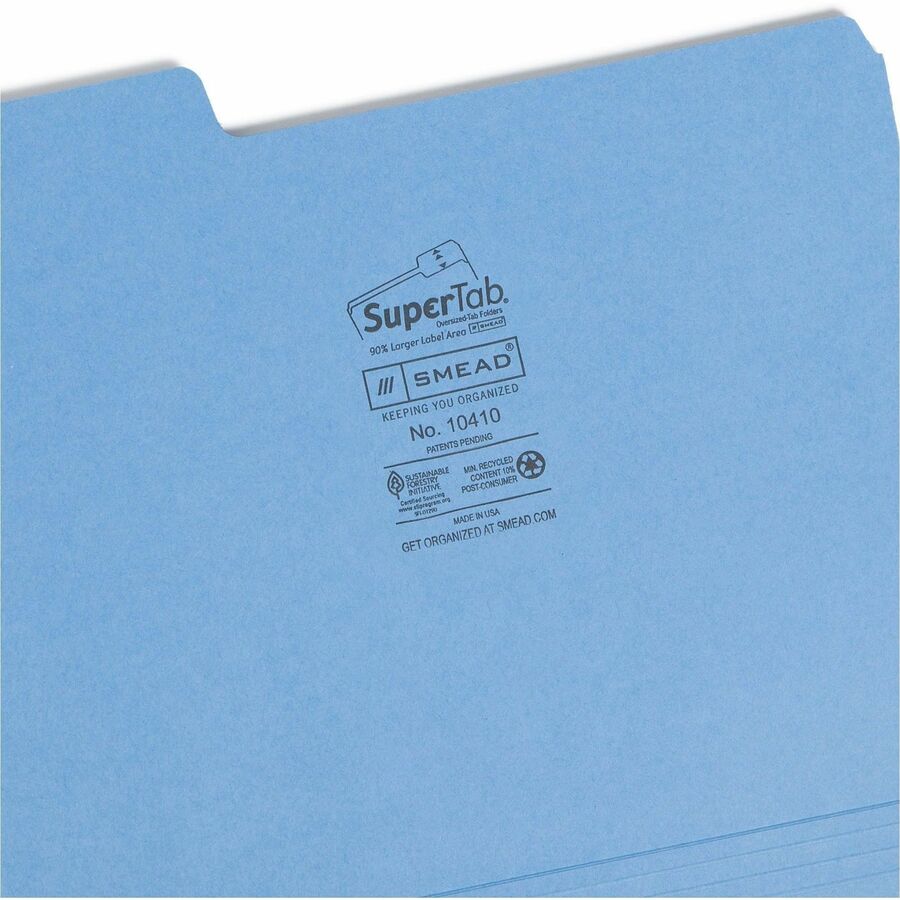 SuperTab Colored File Folders, 1/3-Cut Tabs: Assorted, Letter Size, 0.75" Expansion, 14-pt Stock, Assorted Colors, 50/Box