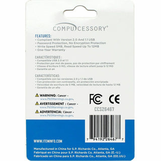 Compucessory Password Protected USB Flash Drives - 16 GB - USB 2.0 - 12 MB/s Read Speed - 5 MB/s Write Speed - Aluminum - 1 Year Warranty - 1 Each - 