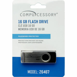 Compucessory Password Protected USB Flash Drives - 16 GB - USB 2.0 - 12 MB/s Read Speed - 5 MB/s Write Speed - Aluminum - 1 Year Warranty - 1 Each - 