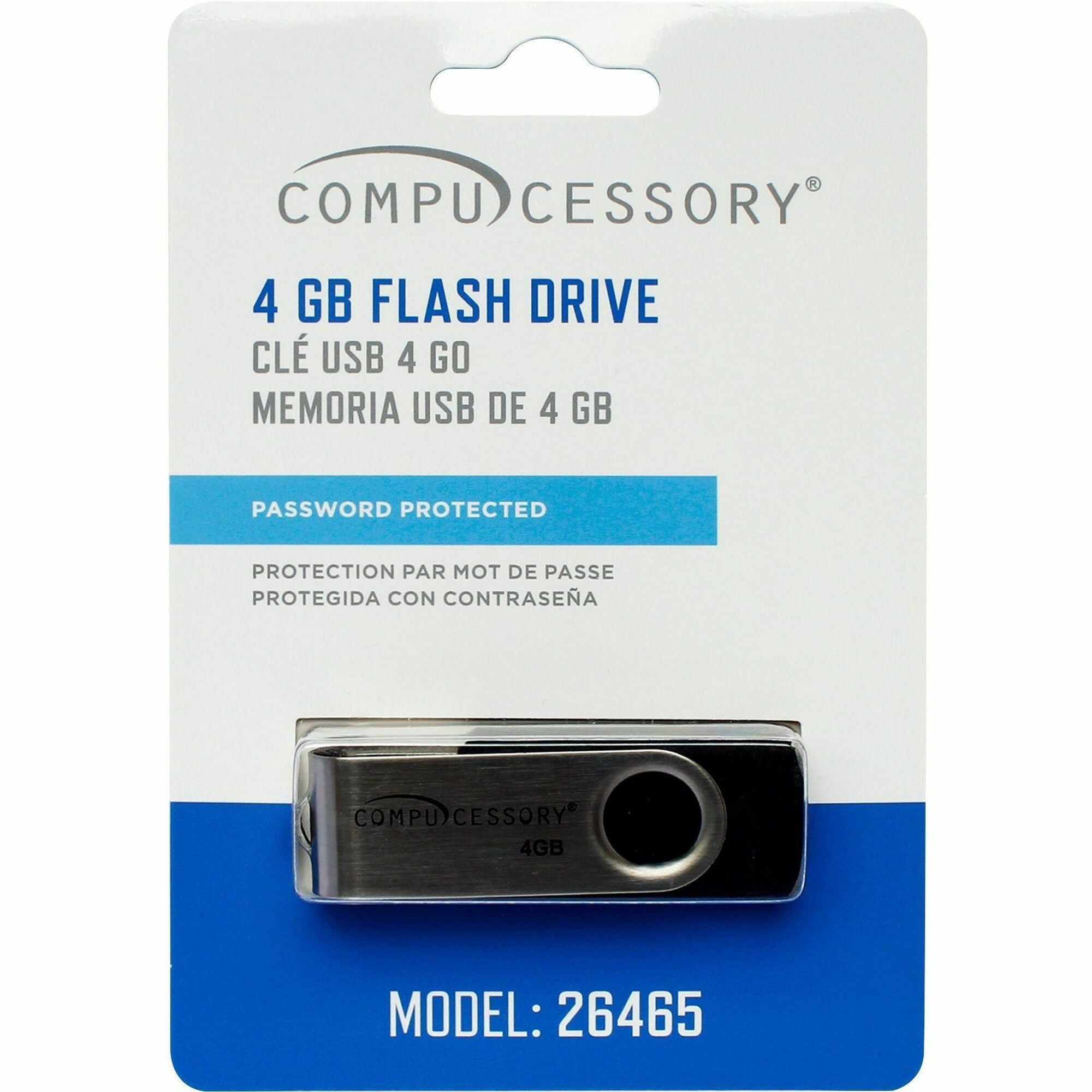 Compucessory Password Protected USB Flash Drives - 4 GB - USB 2.0 - 12 MB/s Read Speed - 5 MB/s Write Speed - Aluminum - 1 Year Warranty - 1 Each