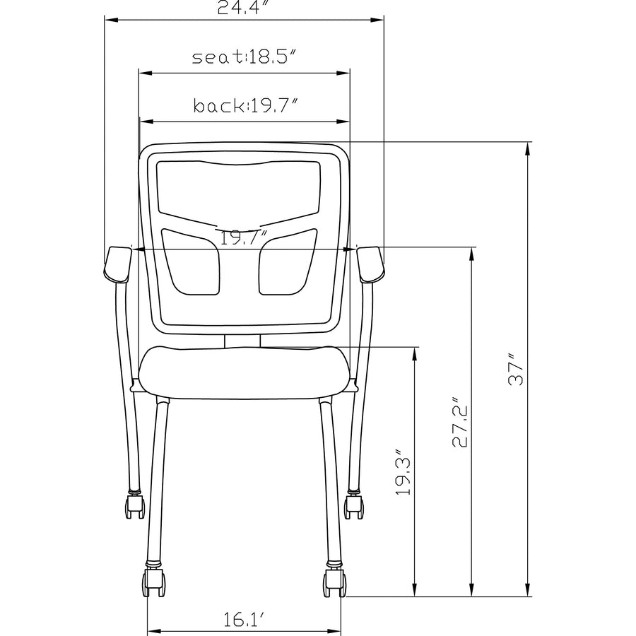 Lorell Mesh Back Nesting Training/Guest Chairs - Fabric Seat - Powder Coated Metal Frame - Four-legged Base - Black - Mesh - Armrest - 2 / Carton - 