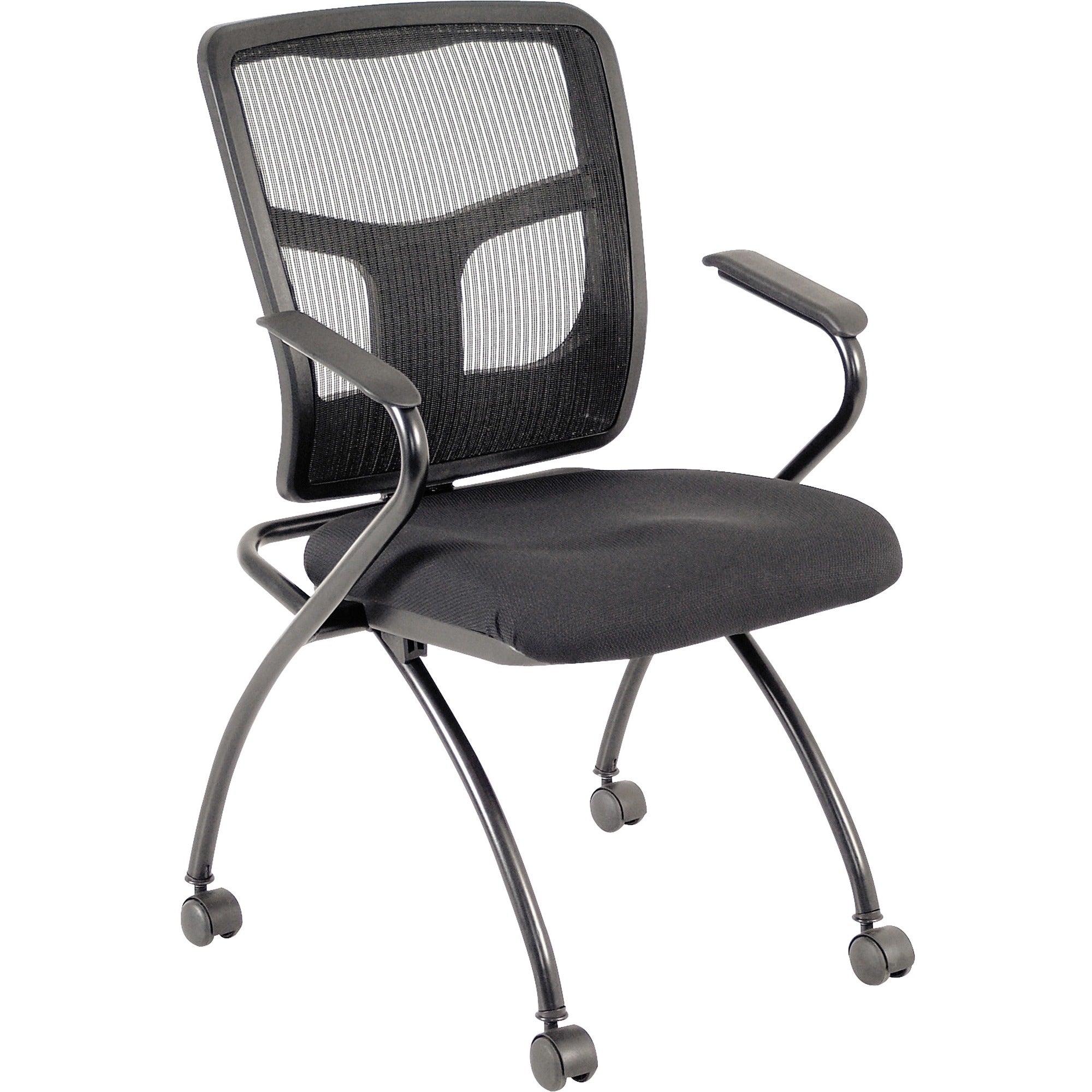 Lorell Mesh Back Nesting Training/Guest Chairs - Fabric Seat - Powder Coated Metal Frame - Four-legged Base - Black - Mesh - Armrest - 2 / Carton - 