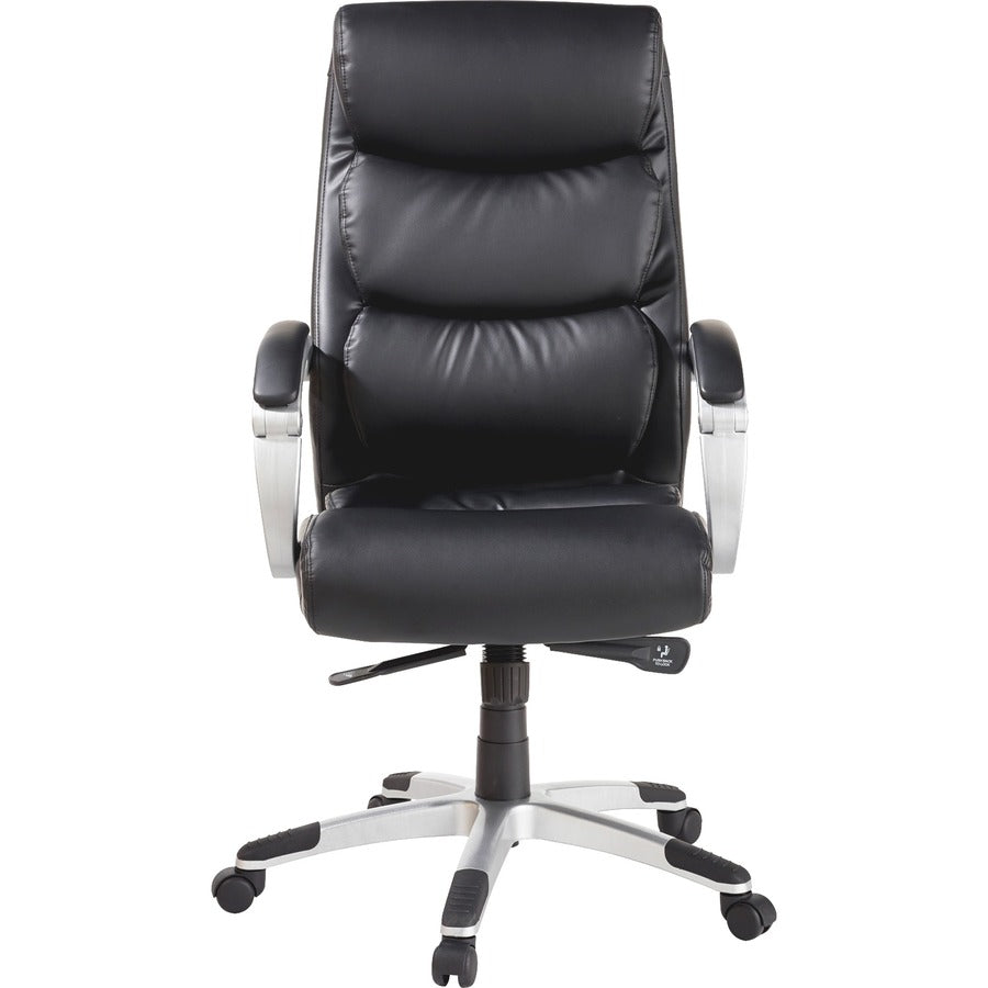 Lorell Executive High-back Chair with Flexing Arms - Powder Coated Frame - 5-star Base - Black, Silver - Bonded Leather - 1 Each