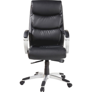Lorell Executive High-back Chair with Flexing Arms - Powder Coated Frame - 5-star Base - Black, Silver - Bonded Leather - 1 Each