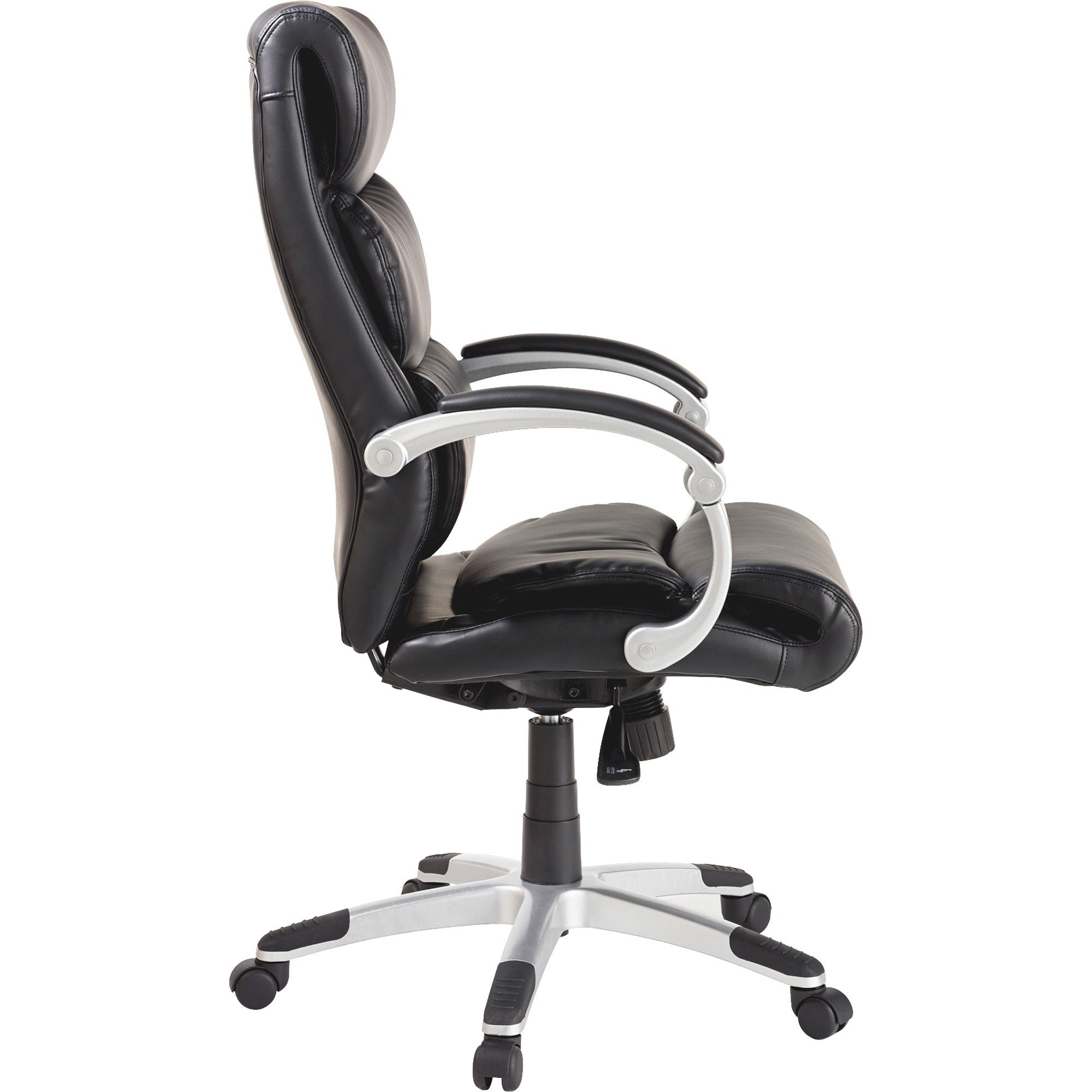 Lorell Executive High-back Chair with Flexing Arms - Powder Coated Frame - 5-star Base - Black, Silver - Bonded Leather - 1 Each - 