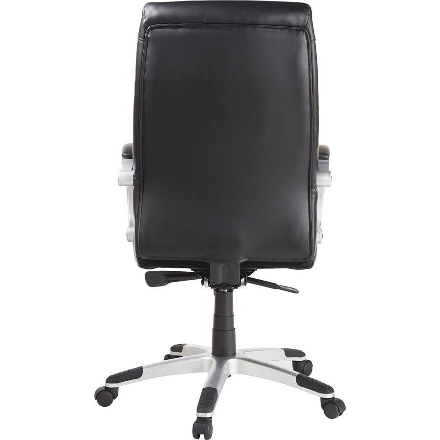 Lorell Executive High-back Chair with Flexing Arms - Powder Coated Frame - 5-star Base - Black, Silver - Bonded Leather - 1 Each