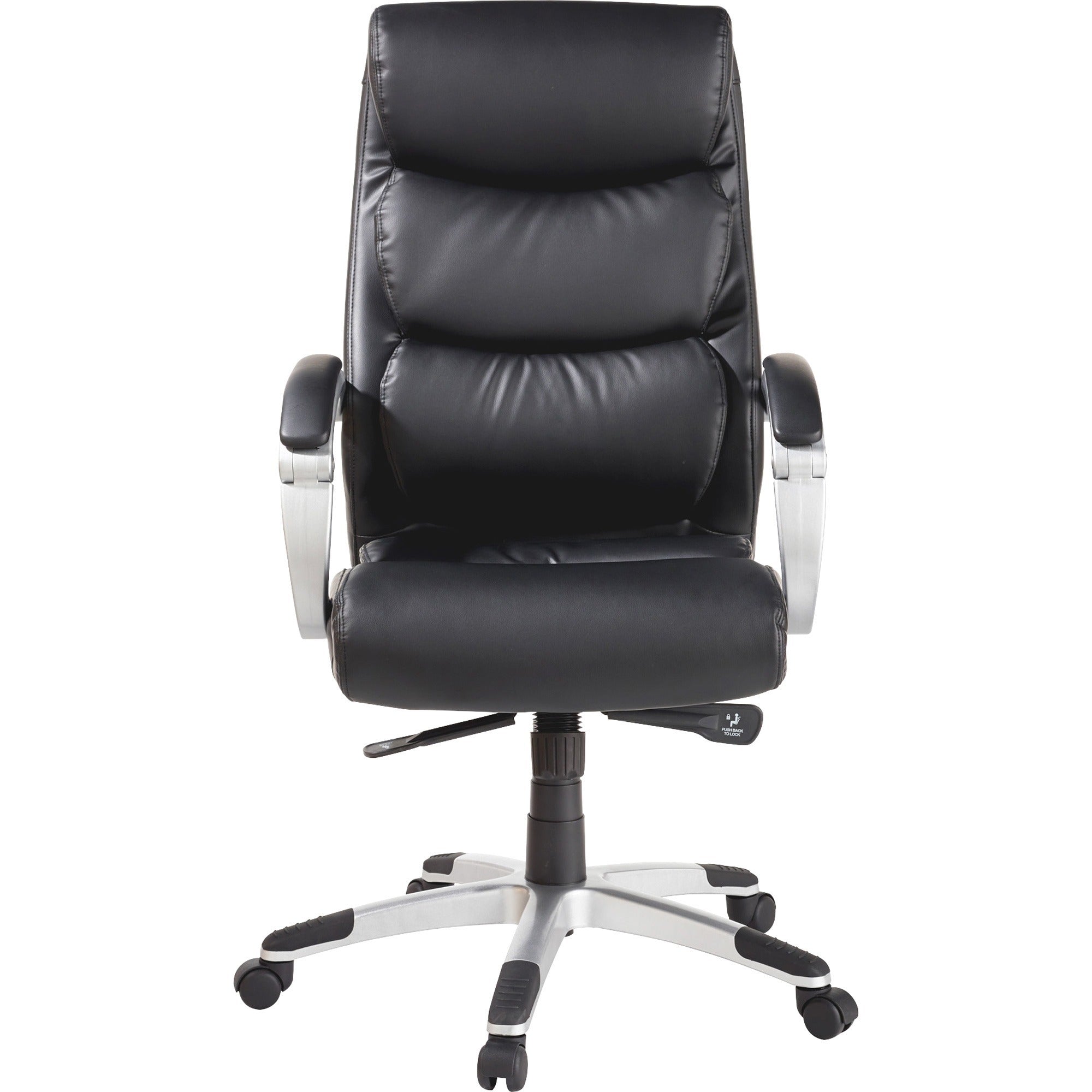 Lorell Executive High-back Chair with Flexing Arms - Powder Coated Frame - 5-star Base - Black, Silver - Bonded Leather - 1 Each - 