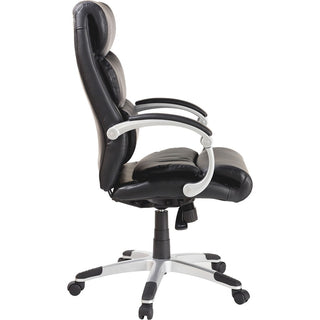 Lorell Executive High-back Chair with Flexing Arms - Powder Coated Frame - 5-star Base - Black, Silver - Bonded Leather - 1 Each