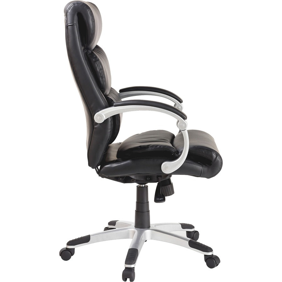 Lorell Executive High-back Chair with Flexing Arms - Powder Coated Frame - 5-star Base - Black, Silver - Bonded Leather - 1 Each