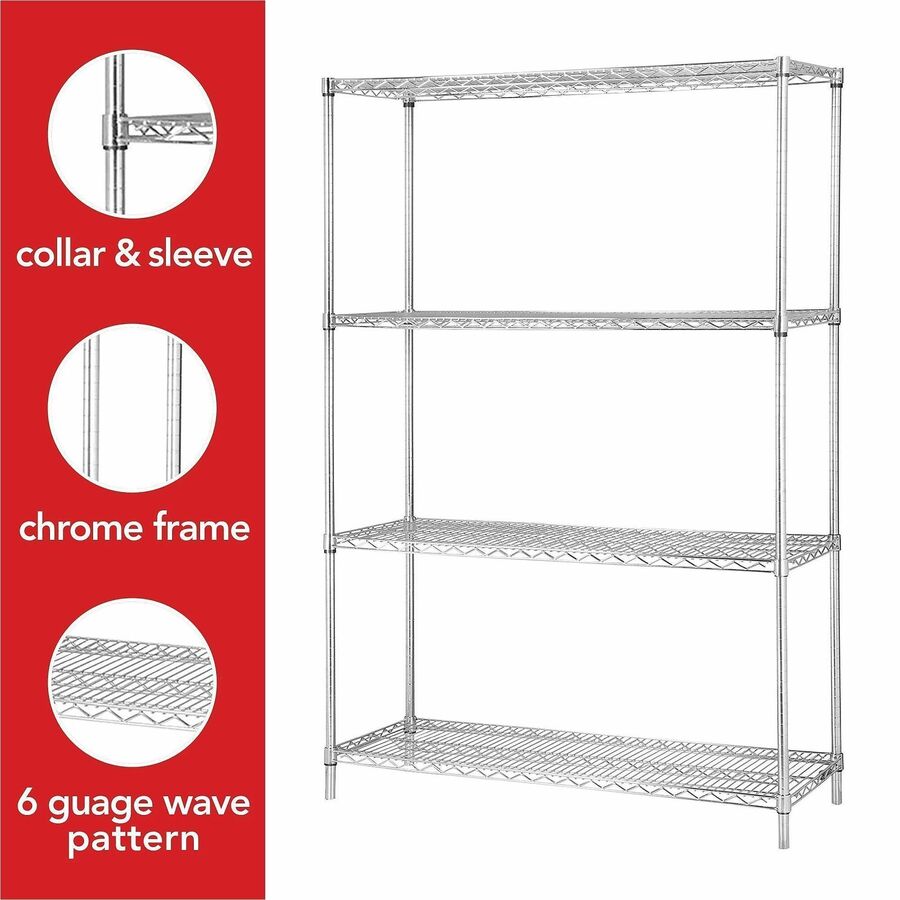 Lorell Industrial Wire Starter Shelving Unit - 48" Width x 18" Depth - Steel - Chrome