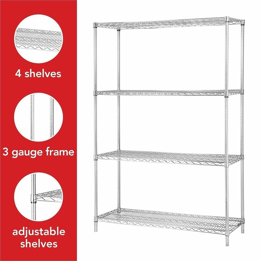 Lorell Industrial Wire Starter Shelving Unit - 48" Width x 24" Depth - Steel - Chrome