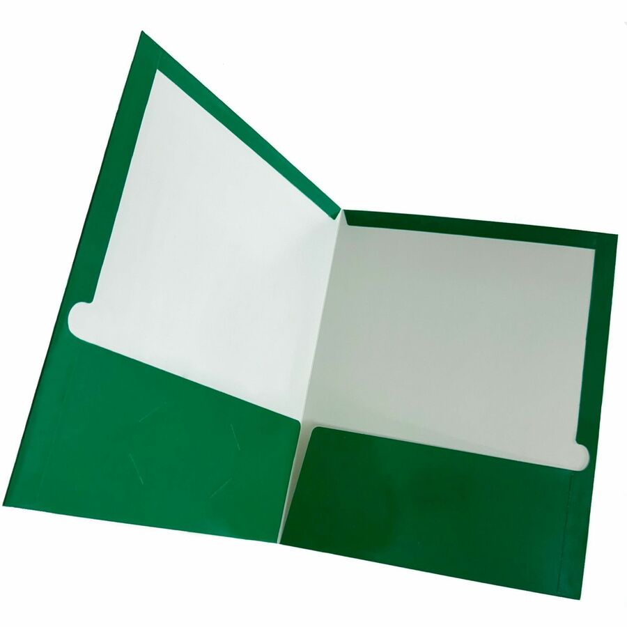 Business Source Letter Pocket Folder - 8 1/2" x 11" - 100 Sheet Capacity - 2 Internal Pocket(s) - Card Paper - Green - 25 / Box