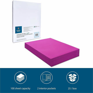 Business Source Letter Pocket Folder - 8 1/2" x 11" - 100 Sheet Capacity - 2 Internal Pocket(s) - Card Paper - Purple - 25 / Box