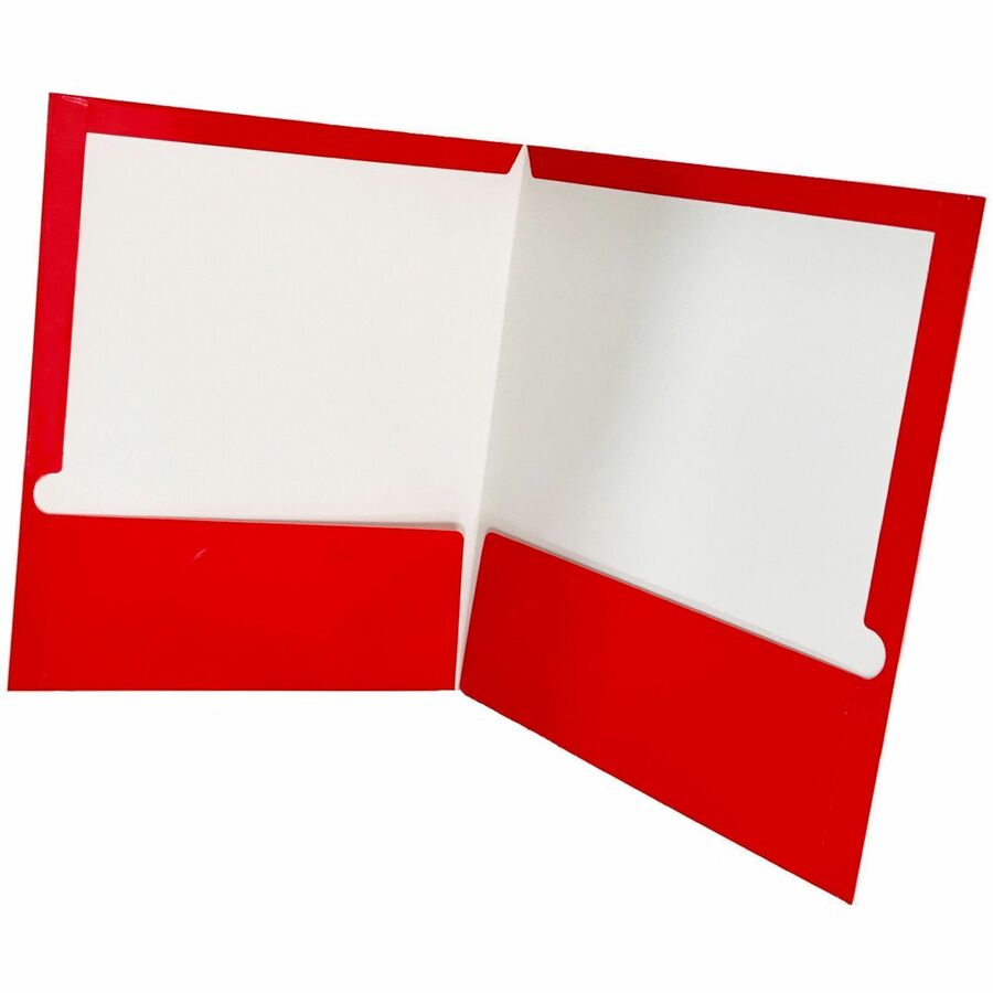 Business Source Letter Pocket Folder - 8 1/2" x 11" - 100 Sheet Capacity - 2 Internal Pocket(s) - Card Paper - Red - 25 / Box