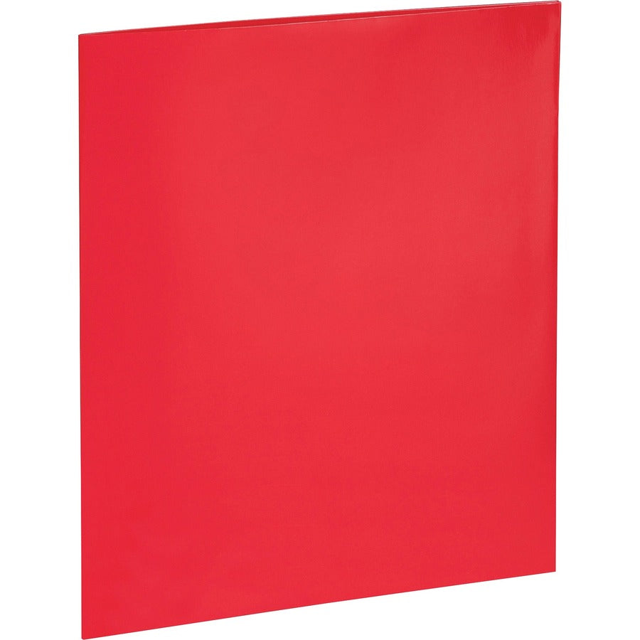 Business Source Letter Pocket Folder - 8 1/2" x 11" - 100 Sheet Capacity - 2 Internal Pocket(s) - Card Paper - Red - 25 / Box