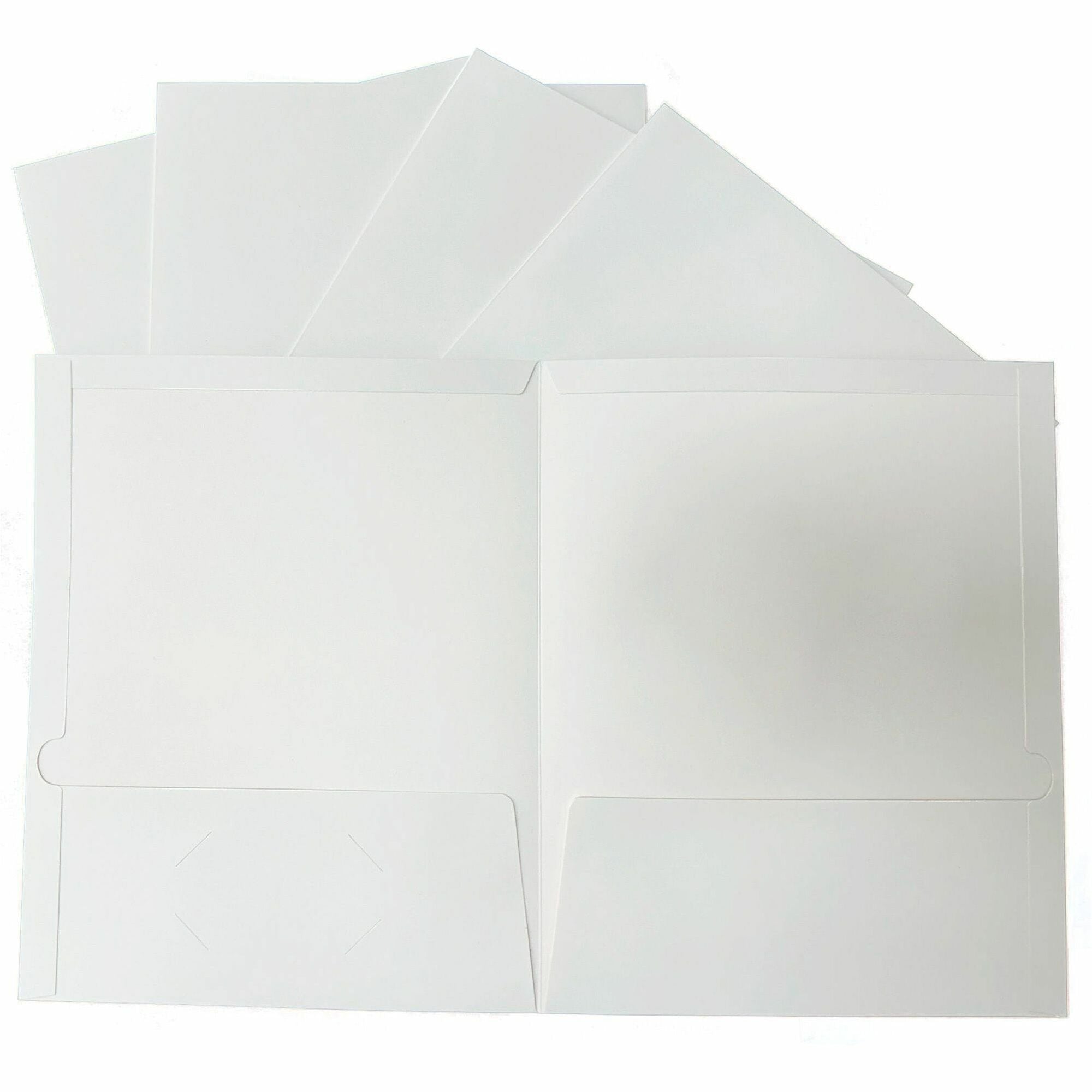 Business Source Letter Pocket Folder - 8 1/2" x 11" - 100 Sheet Capacity - 2 Internal Pocket(s) - White - 25 / Box