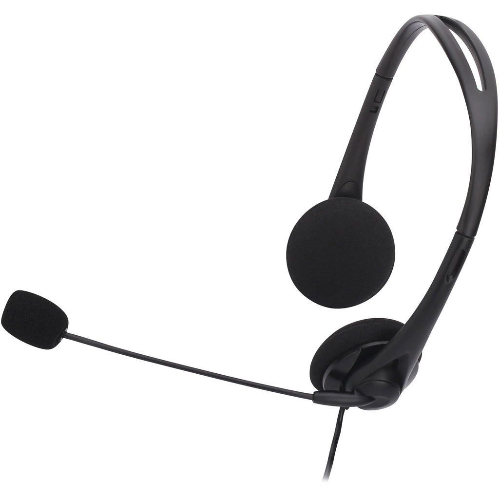 Compucessory Lightweight Stereo Headphones with Mic - Stereo - Mini-phone (3.5mm) - Wired - 32 Ohm - 20 Hz - 20 kHz - Over-the-head - Binaural - Semi-open - 5.92 ft Cable - Black - 