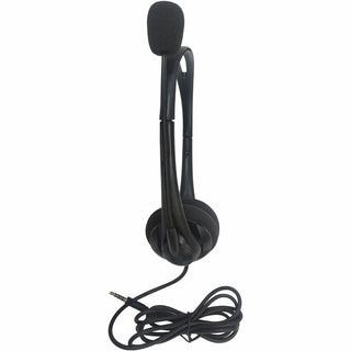 Compucessory Lightweight Stereo Headphones with Mic - Stereo - Mini-phone (3.5mm) - Wired - 32 Ohm - 20 Hz - 20 kHz - Over-the-head - Binaural - Semi-open - 5.92 ft Cable - Black