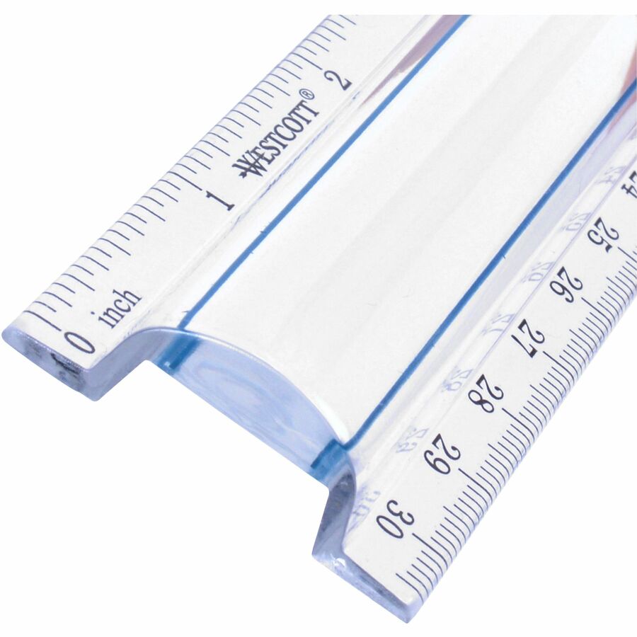 12" Magnifying Ruler, Standard/Metric, Plastic, Clear