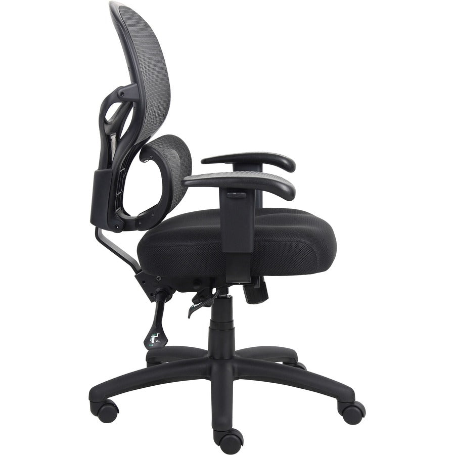 Lorell Mesh-Back Executive Chair - Black Fabric Seat - Black Mesh Back - 5-star Base - Black, Silver - Fabric - 1 Each