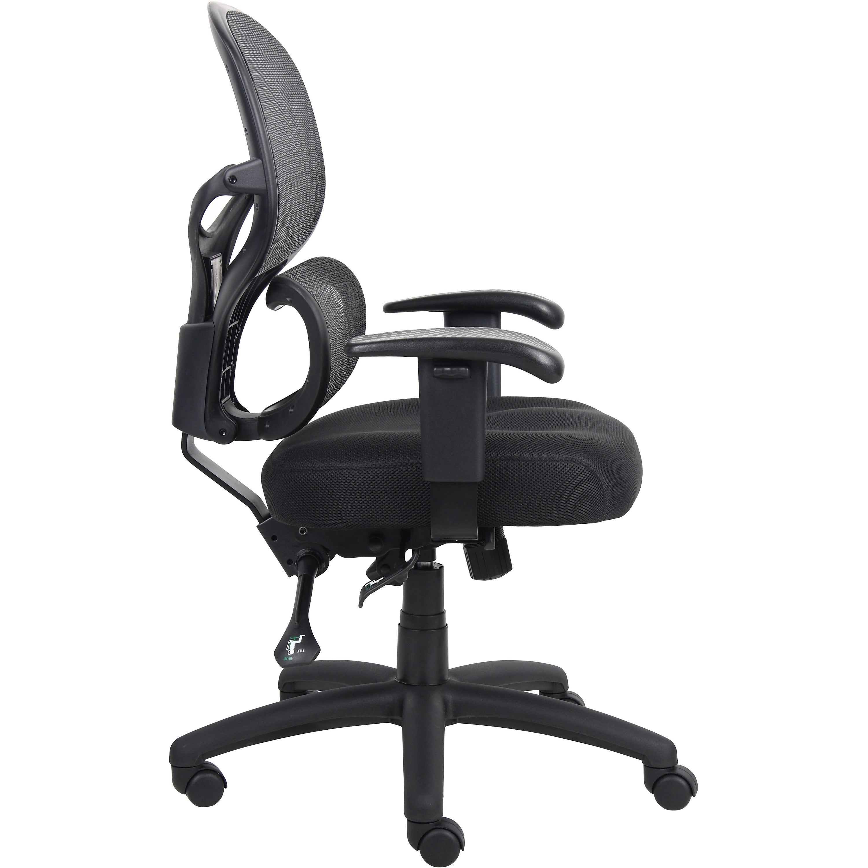 Lorell Mesh-Back Executive Chair - Black Fabric Seat - Black Mesh Back - 5-star Base - Black, Silver - Fabric - 1 Each - 