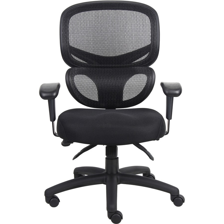 Lorell Mesh-Back Executive Chair - Black Fabric Seat - Black Mesh Back - 5-star Base - Black, Silver - Fabric - 1 Each