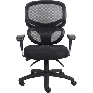 Lorell Mesh-Back Executive Chair - Black Fabric Seat - Black Mesh Back - 5-star Base - Black, Silver - Fabric - 1 Each