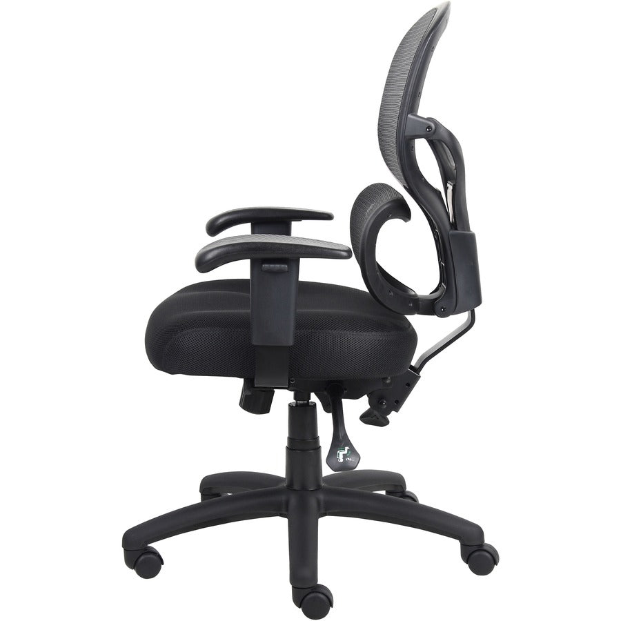 Lorell Mesh-Back Executive Chair - Black Fabric Seat - Black Mesh Back - 5-star Base - Black, Silver - Fabric - 1 Each