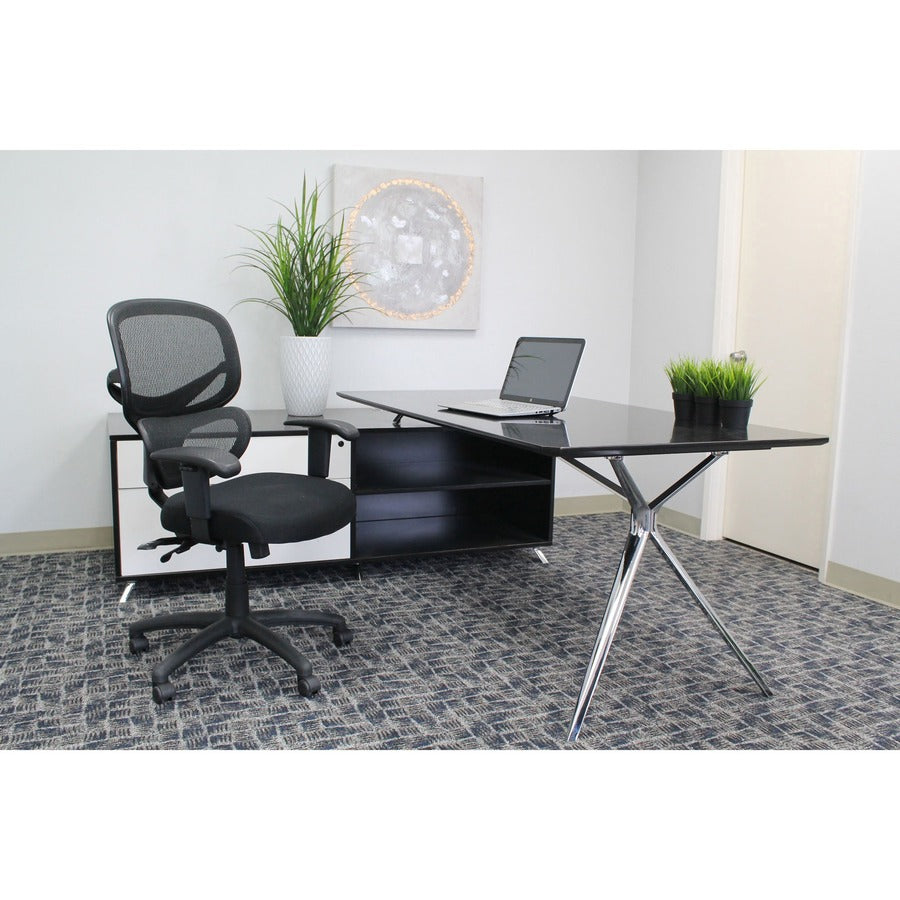 Lorell Mesh-Back Executive Chair - Black Fabric Seat - Black Mesh Back - 5-star Base - Black, Silver - Fabric - 1 Each - 