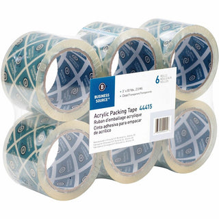 Business Source Acrylic Packing Tape - 55 yd Length x 3" Width - 2.5 mil Thickness - 3" Core - Pressure-sensitive Poly - Acrylic Backing - For Mailing, Shipping, Storing - 6 / Pack - Clear