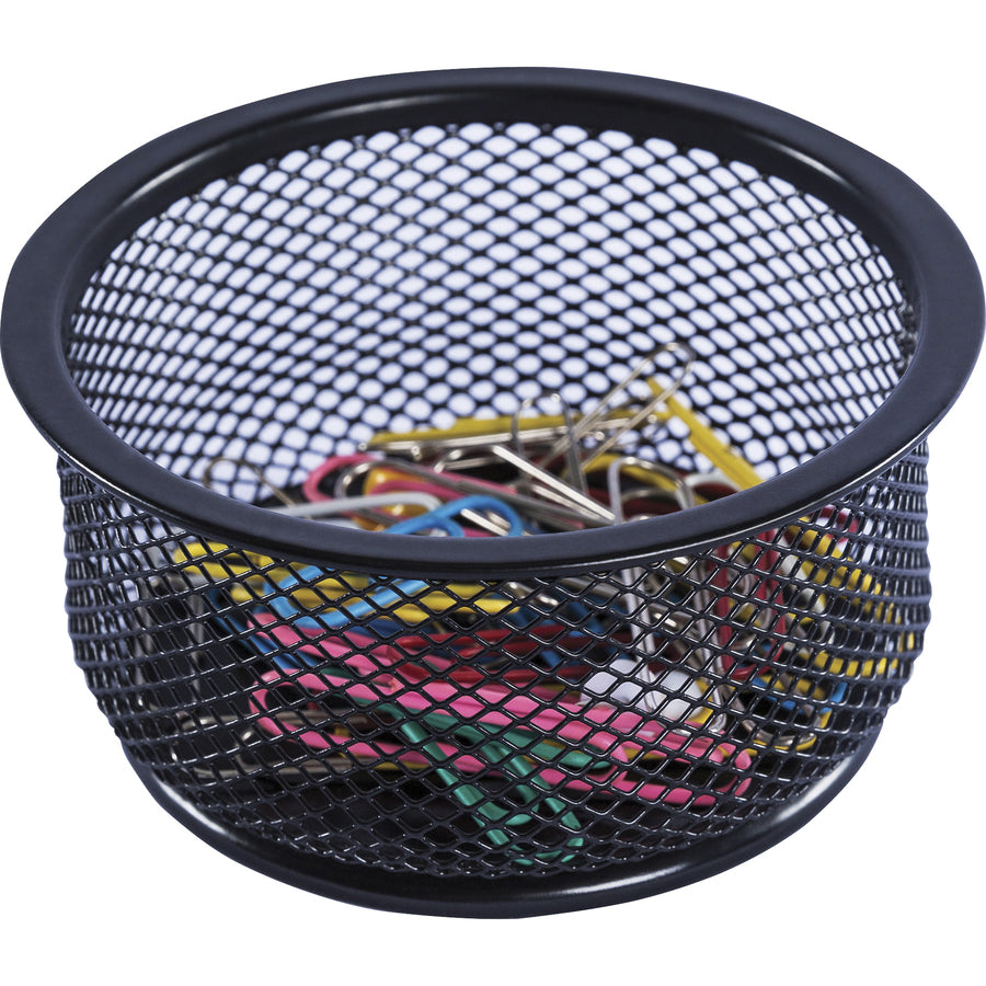 Lorell Mesh Wire Pencil Cup Holder - 3.8" x 2.1" x - Steel - 1 Each - Black