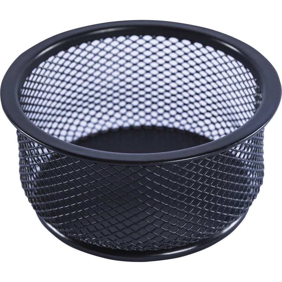 Lorell Mesh Wire Pencil Cup Holder - 3.8" x 2.1" x - Steel - 1 Each - Black