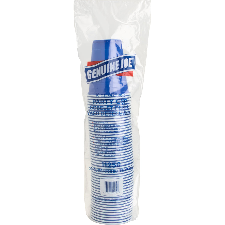 Genuine Joe 16 oz Party Cups - 50 / Pack - Blue, White - Plastic - Party, Cold Drink, Beverage - 