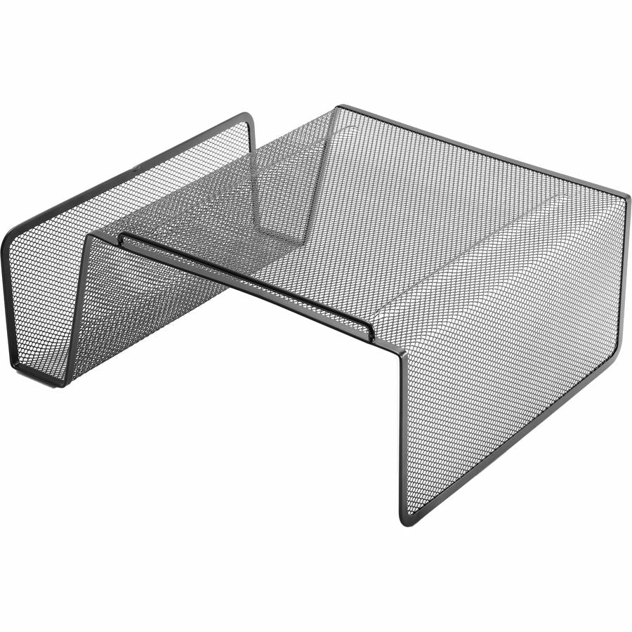 Lorell Mesh Wire Angled Height Mesh Phone Stand - 11.1" x 10.1" x 5.3" x - Steel - 1 Each - Black