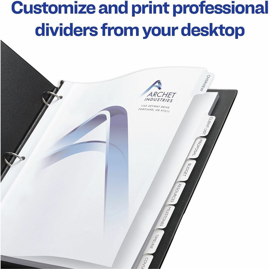 Customizable Print-On Dividers, 3-Hole Punched, 8-Tab, 11 x 8.5, White, 25 Sets