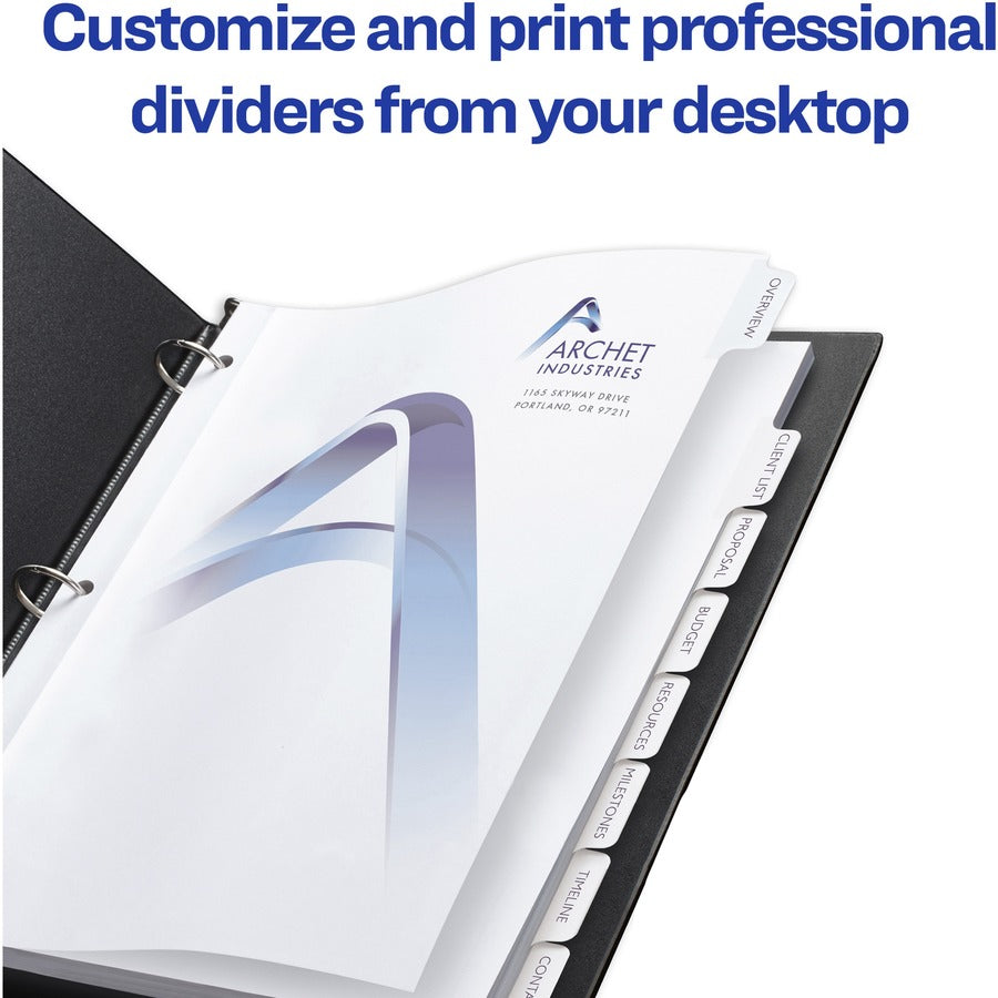 Customizable Print-On Dividers, 3-Hole Punched, 8-Tab, 11 x 8.5, White, 25 Sets