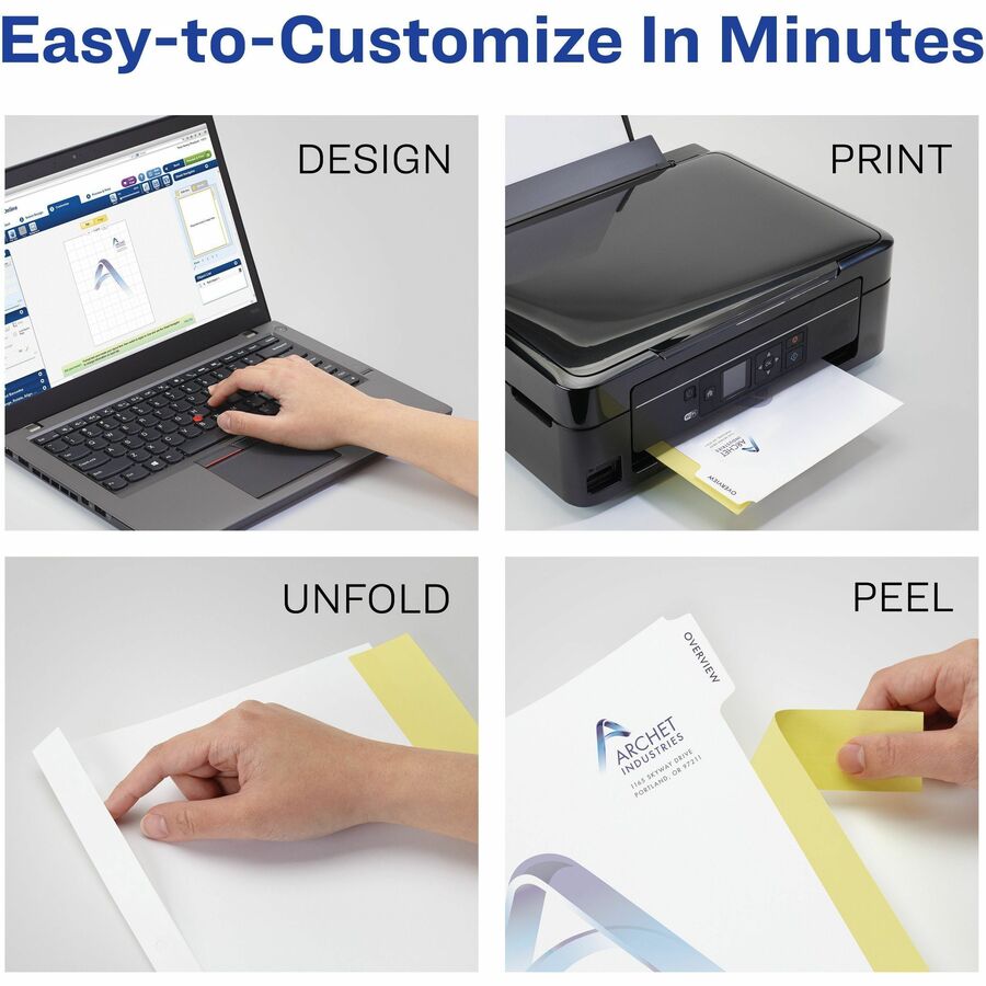Customizable Print-On Dividers, 3-Hole Punched, 8-Tab, 11 x 8.5, White, 5 Sets