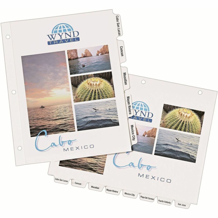 Customizable Print-On Dividers, 3-Hole Punched, 8-Tab, 11 x 8.5, White, 5 Sets