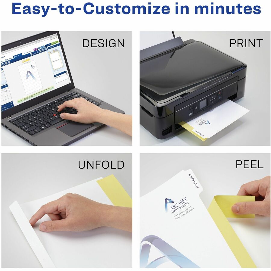 Customizable Print-On Dividers, Unpunched, 8-Tab, 11 x 8.5, White, 5 Sets