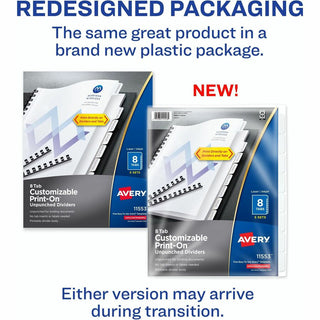 Customizable Print-On Dividers, Unpunched, 8-Tab, 11 x 8.5, White, 5 Sets
