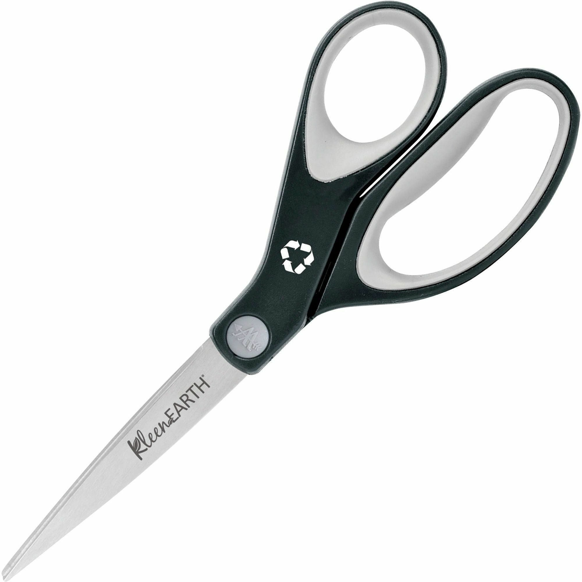 KleenEarth Soft Handle Scissors, 8" Long, 3.25" Cut Length, Black/Gray Straight Handle