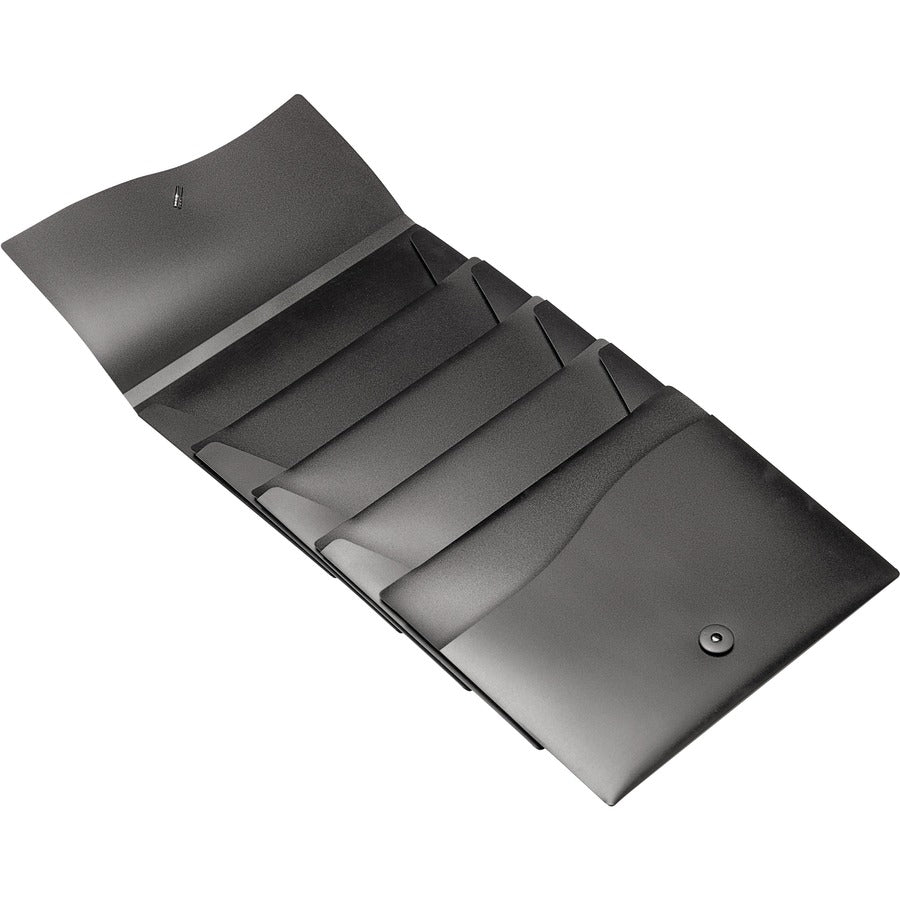 Slide and View Expanding File, 5 Sections, Cord/Hook Closure, Letter Size, Black